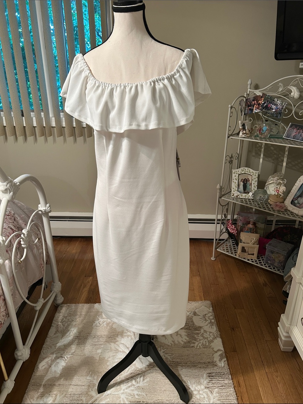 1. State White Off-Shoulder Ruffle Midi Dress